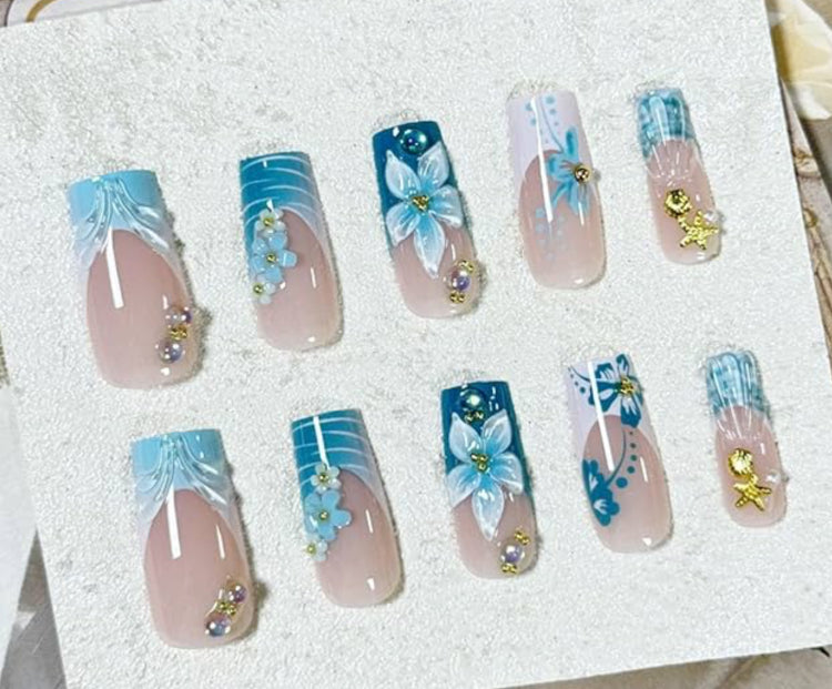 Teal Bouquet Nail Set